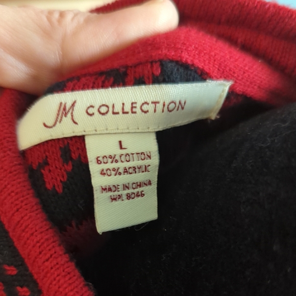 JM Collection Red and Black Patterned Cape - Picture 2 of 5
